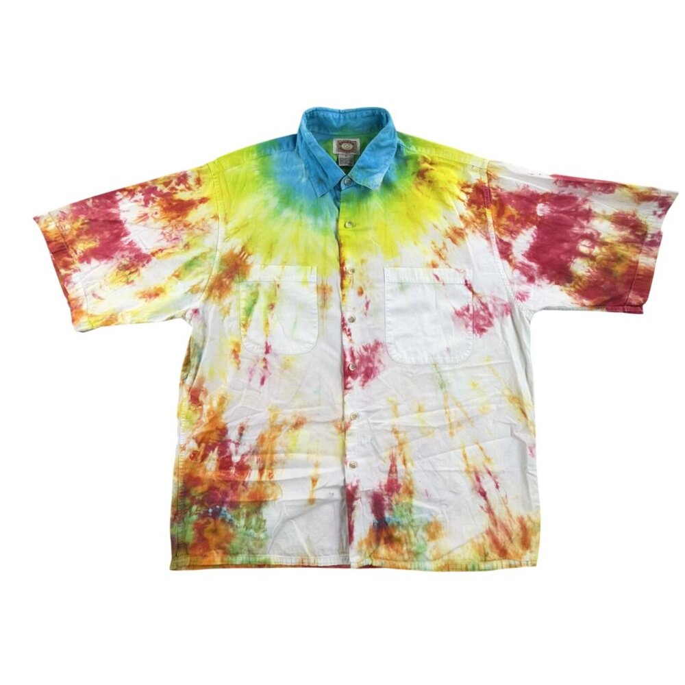 Vintage Banana Republic Shirt Mens Large Tie Dye Button Up Short Sleeve 80s - Picture 1 of 14